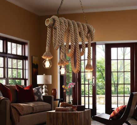 居間のための麻ロープのタケ ガラス吊り下げ式ライト