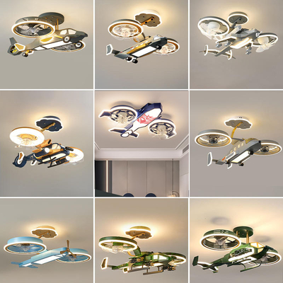 子供の飛行機ライト ファン ライト リモート・コントロール男の子の部屋の創造的な漫画の戦闘機モデル男の子の寝室の天井灯