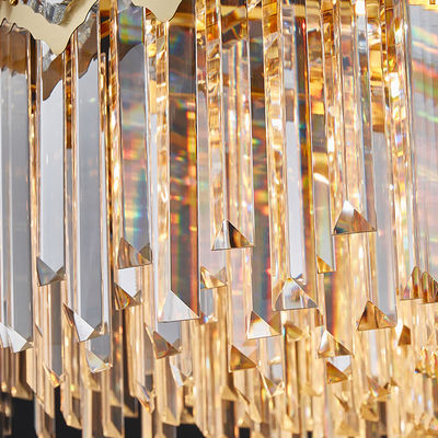現代K9水晶シャンデリアの据え付け品帝国はChromeの終わりの優雅の雨滴の二重贅沢な吊り下げ式の照明のスタイルを作る
